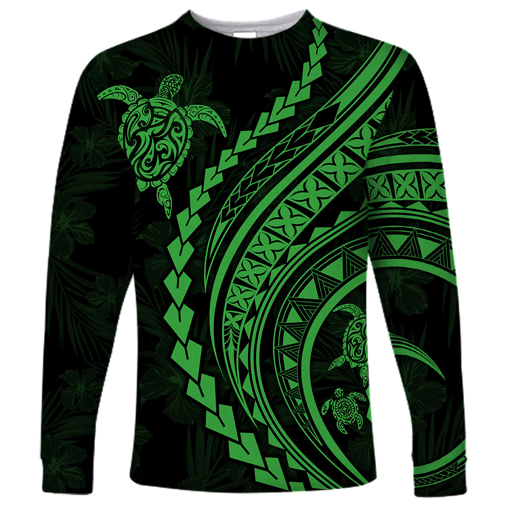 Polynesian Pride Long Sleeve Shirt Turtle Hibiscus Luxury Style - Green LT7 Unisex Green - Polynesian Pride