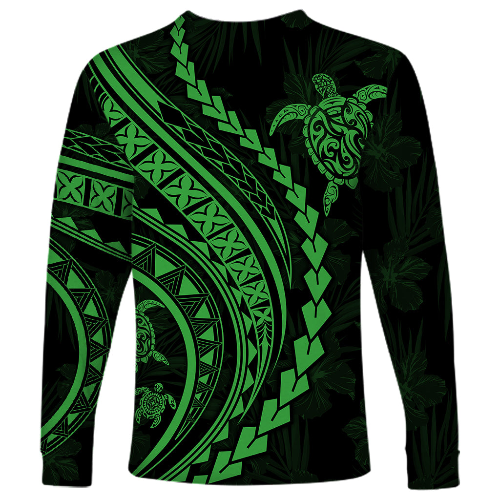 Polynesian Pride Long Sleeve Shirt Turtle Hibiscus Luxury Style - Green LT7 - Polynesian Pride