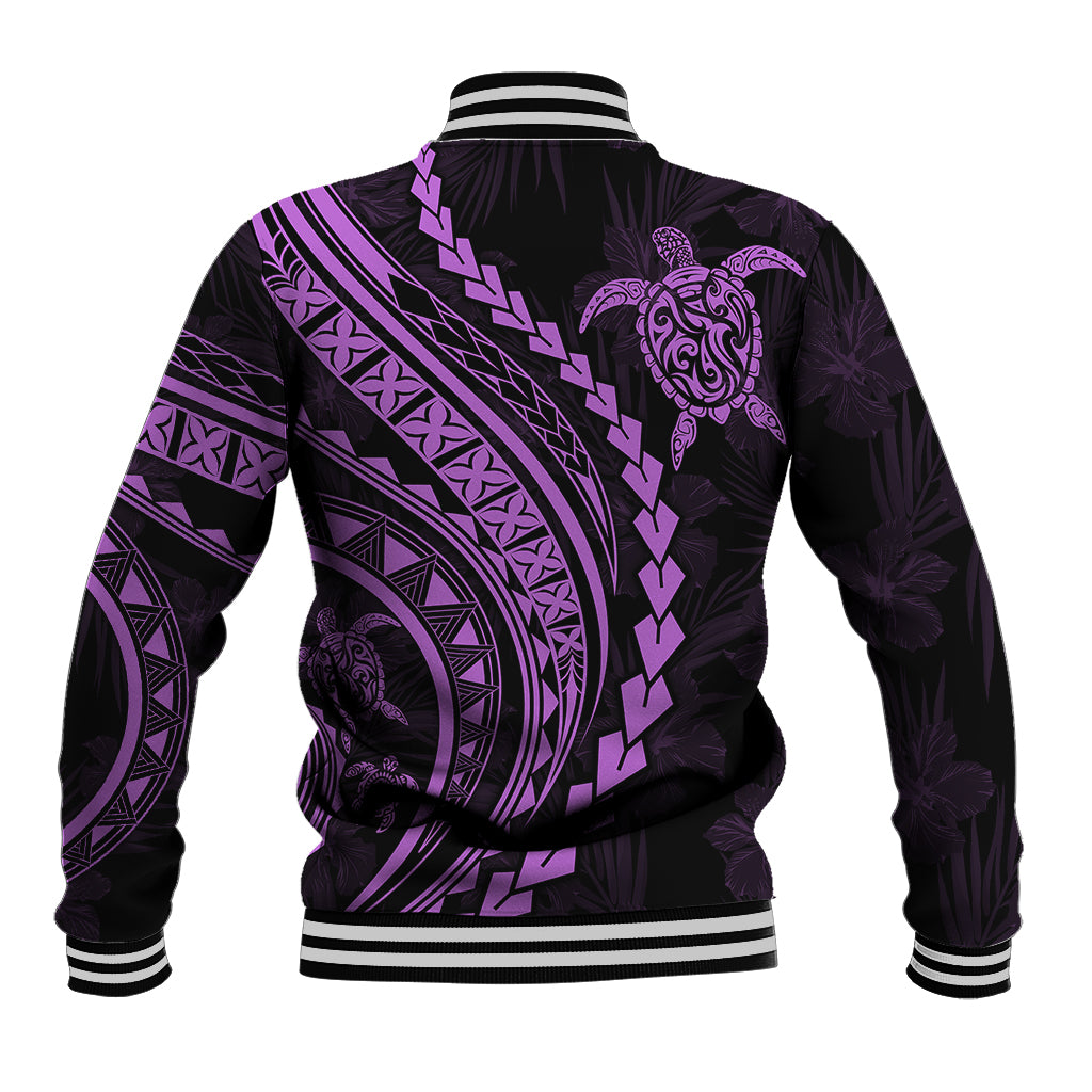 Polynesian Pride Baseball Jacket Turtle Hibiscus Luxury Style - Lilac LT7 - Polynesian Pride