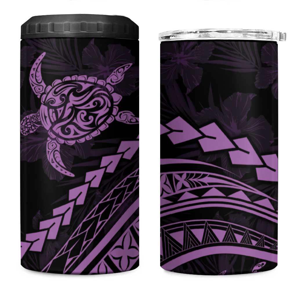 Polynesian Pride 4 in 1 Can Cooler Tumbler Turtle Hibiscus Luxury Style - Lilac