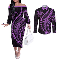Polynesian Pride Couples Matching Off The Shoulder Long Sleeve Dress and Long Sleeve Button Shirts Turtle Hibiscus Luxury Style - Lilac LT7 Lilac - Polynesian Pride