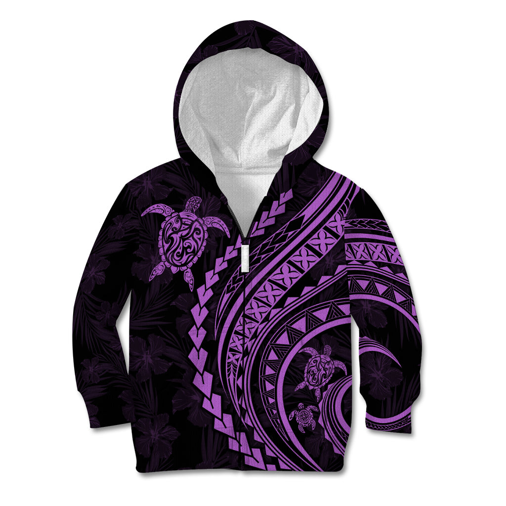 Polynesian Pride Kid Hoodie Turtle Hibiscus Luxury Style - Lilac LT7 Zip Hoodie Lilac - Polynesian Pride