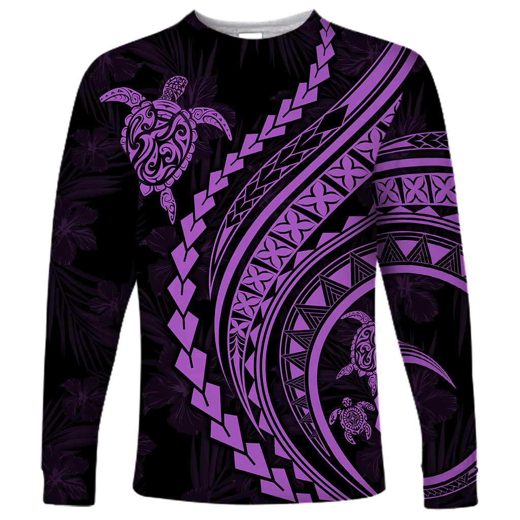 Polynesian Pride Long Sleeve Shirt Turtle Hibiscus Luxury Style - Lilac LT7 Unisex Lilac - Polynesian Pride