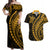 Polynesian Pride Couples Matching Off Shoulder Maxi Dress and Hawaiian Shirt Turtle Hibiscus Luxury Style - Merigold LT7 Merigold - Polynesian Pride