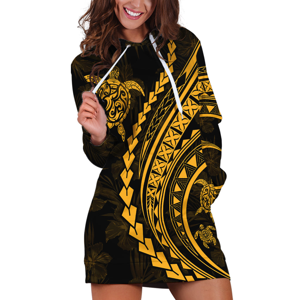 Polynesian Pride Hoodie Dress Turtle Hibiscus Luxury Style - Merigold LT7 Merigold - Polynesian Pride