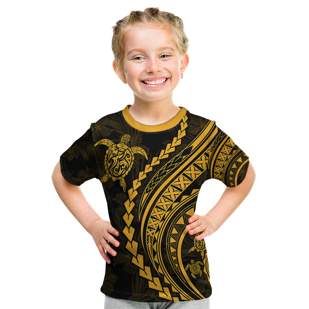 Polynesian Pride Kid T Shirt Turtle Hibiscus Luxury Style - Merigold LT7 Merigold - Polynesian Pride