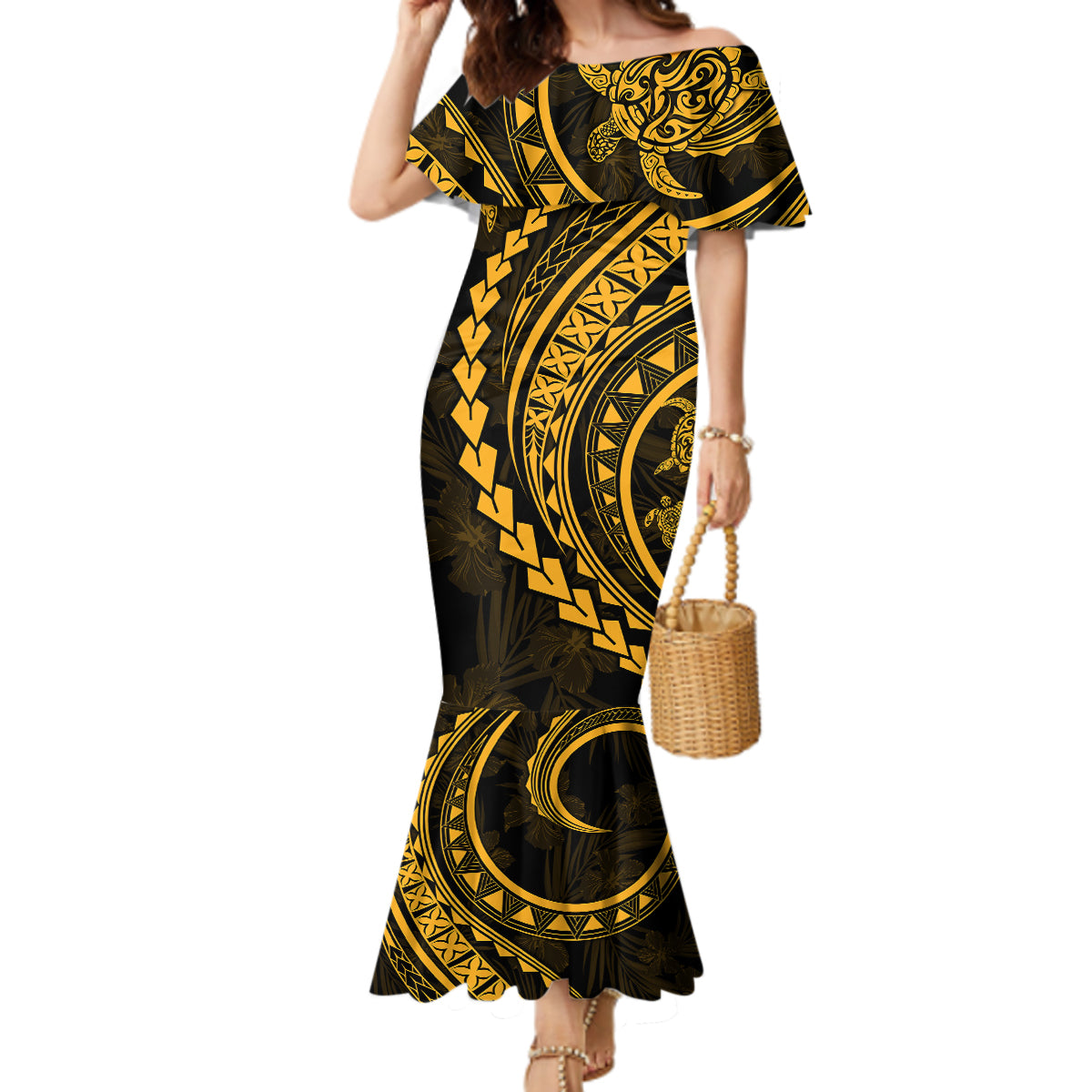 Polynesian Pride Mermaid Dress Turtle Hibiscus Luxury Style - Merigold LT7 Women Merigold - Polynesian Pride