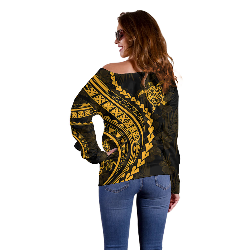Polynesian Pride Off Shoulder Sweater Turtle Hibiscus Luxury Style - Merigold LT7 - Polynesian Pride