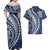 Polynesian Pride Couples Matching Off Shoulder Maxi Dress and Hawaiian Shirt Turtle Hibiscus Luxury Style - Navy LT7 - Polynesian Pride