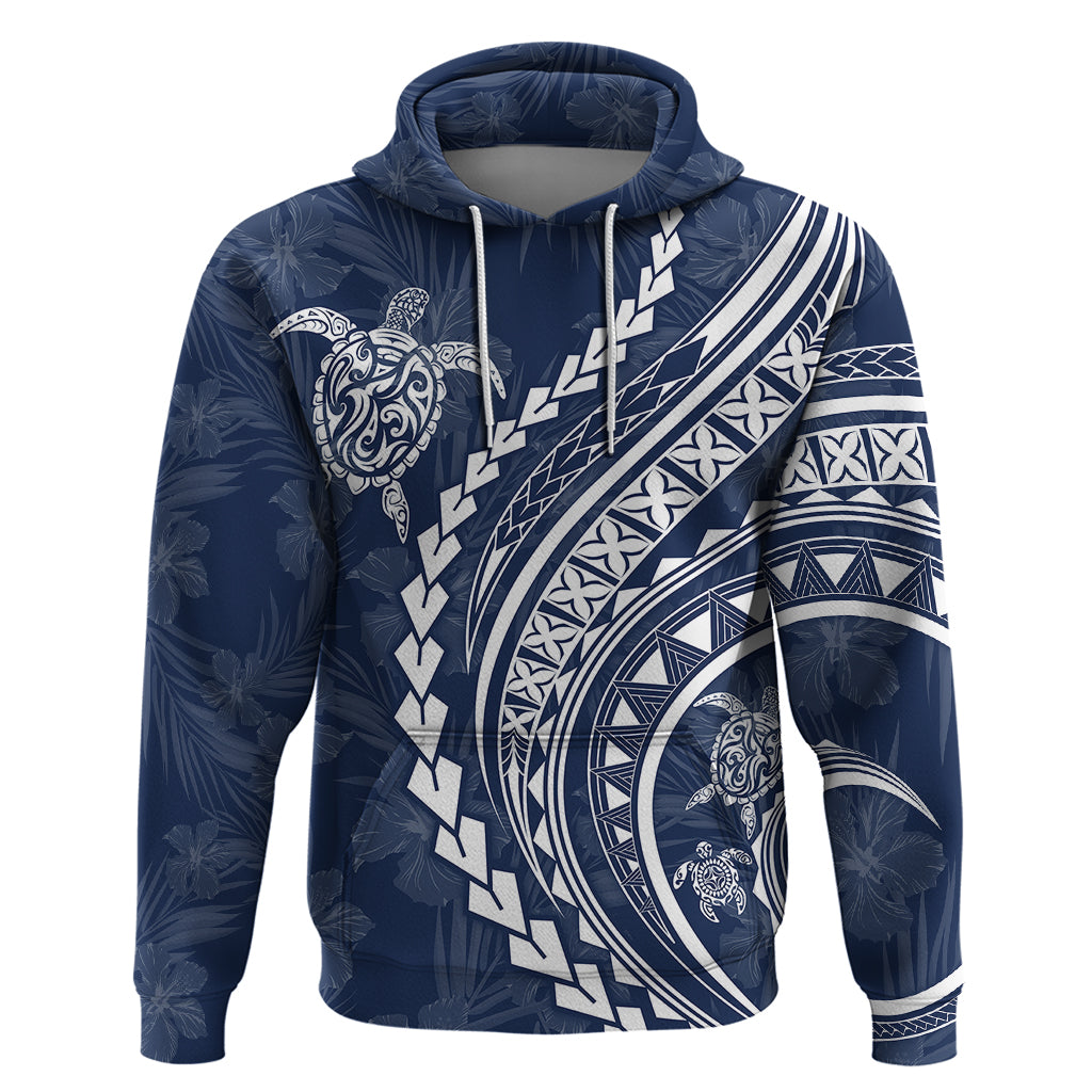 Polynesian Pride Hoodie Turtle Hibiscus Luxury Style - Navy LT7 Navy - Polynesian Pride