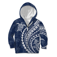 Polynesian Pride Kid Hoodie Turtle Hibiscus Luxury Style - Navy LT7 Zip Hoodie Navy - Polynesian Pride