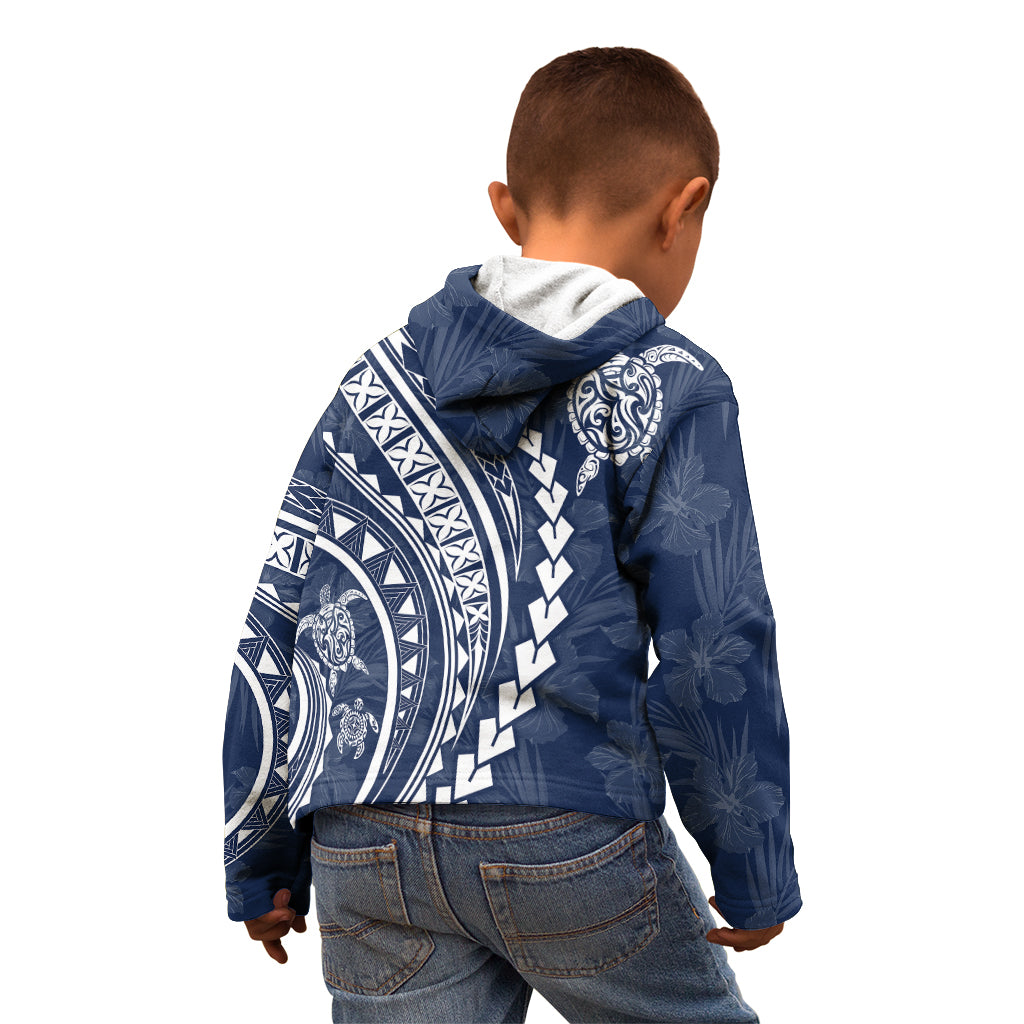 Polynesian Pride Kid Hoodie Turtle Hibiscus Luxury Style - Navy LT7 - Polynesian Pride