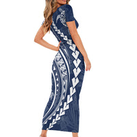 Polynesian Pride Short Sleeve Bodycon Dress Turtle Hibiscus Luxury Style - Navy LT7 - Polynesian Pride