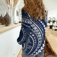 Polynesian Pride Women Casual Shirt Turtle Hibiscus Luxury Style - Navy LT7 - Polynesian Pride
