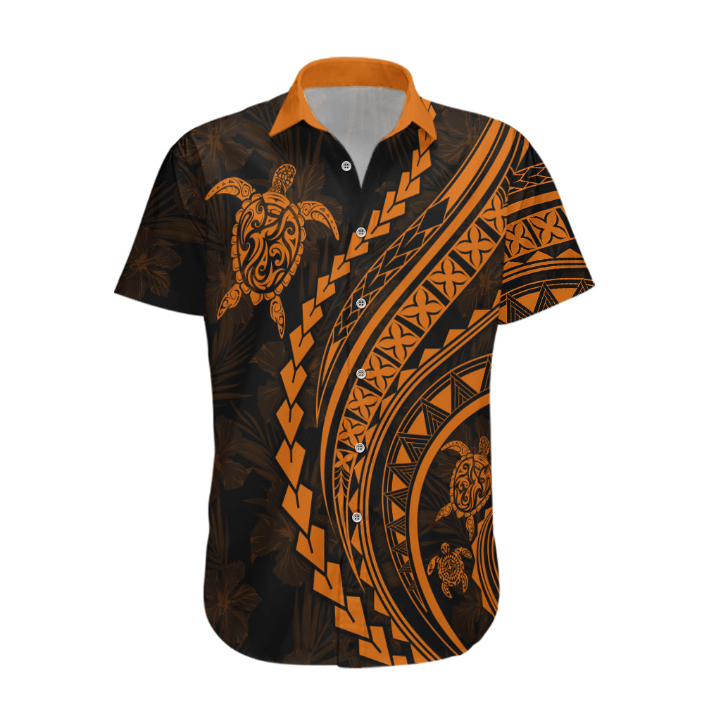 Polynesian Pride Hawaiian Shirt Turtle Hibiscus Luxury Style - Orange LT7 Orange - Polynesian Pride