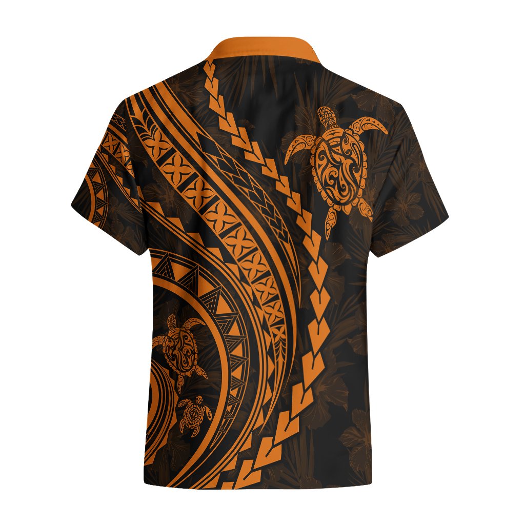 Polynesian Pride Hawaiian Shirt Turtle Hibiscus Luxury Style - Orange LT7 - Polynesian Pride