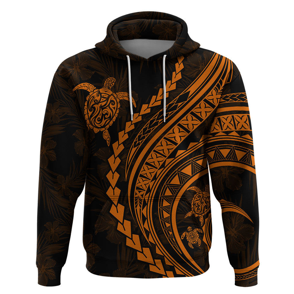 Polynesian Pride Hoodie Turtle Hibiscus Luxury Style - Orange LT7 Orange - Polynesian Pride