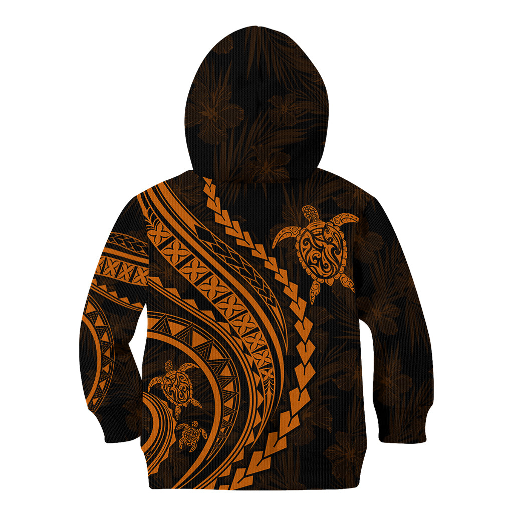 Polynesian Pride Kid Hoodie Turtle Hibiscus Luxury Style - Orange LT7 - Polynesian Pride