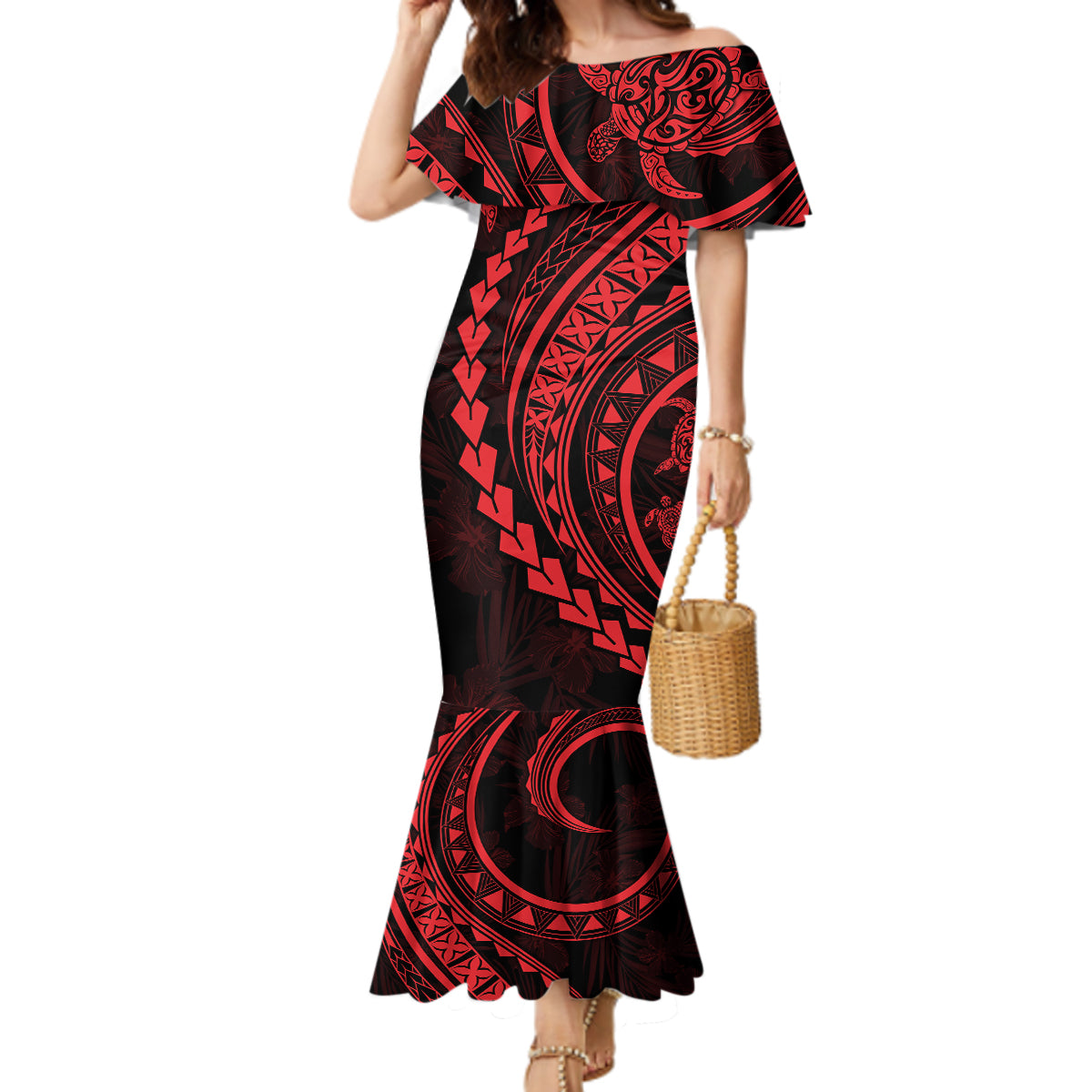 Polynesian Pride Mermaid Dress Turtle Hibiscus Luxury Style - Rose LT7 Women Rose - Polynesian Pride