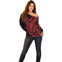 Polynesian Pride Off Shoulder Sweater Turtle Hibiscus Luxury Style - Rose LT7 - Polynesian Pride