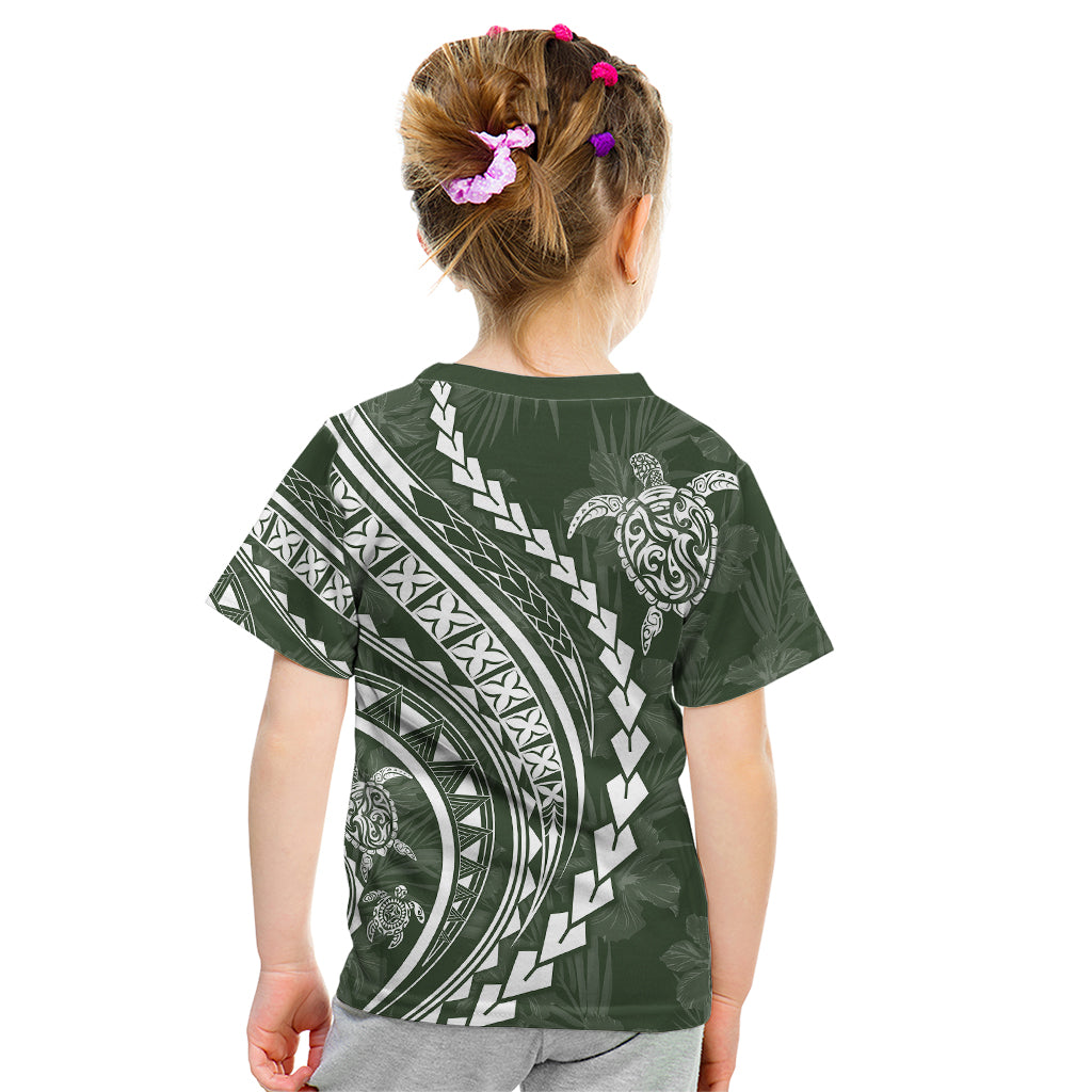 Polynesian Pride Kid T Shirt Turtle Hibiscus Luxury Style - Sage LT7 - Polynesian Pride