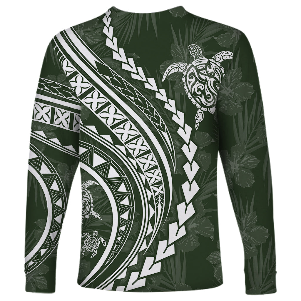 Polynesian Pride Long Sleeve Shirt Turtle Hibiscus Luxury Style - Sage LT7 - Polynesian Pride
