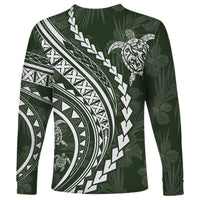 Polynesian Pride Long Sleeve Shirt Turtle Hibiscus Luxury Style - Sage LT7 - Polynesian Pride