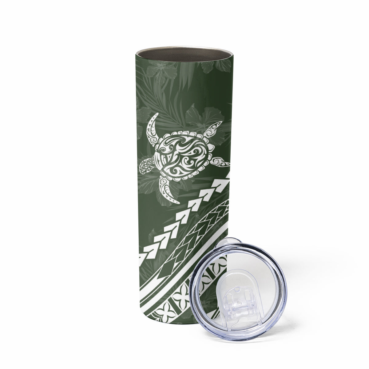 Polynesian Pride Skinny Tumbler Turtle Hibiscus Luxury Style - Sage