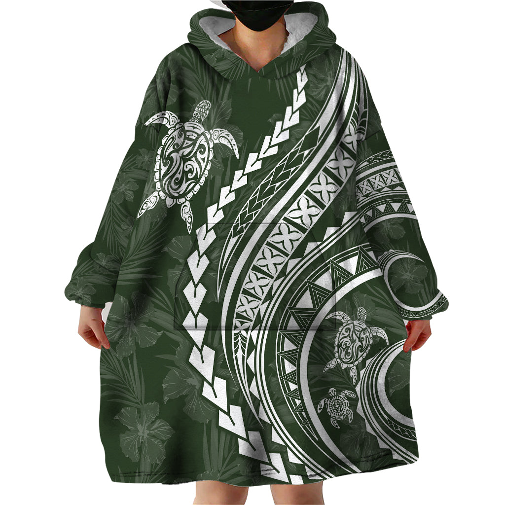 Polynesian Pride Wearable Blanket Hoodie Turtle Hibiscus Luxury Style - Sage LT7 - Polynesian Pride