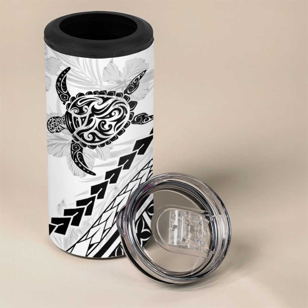 Polynesian Pride 4 in 1 Can Cooler Tumbler Turtle Hibiscus Luxury Style - White