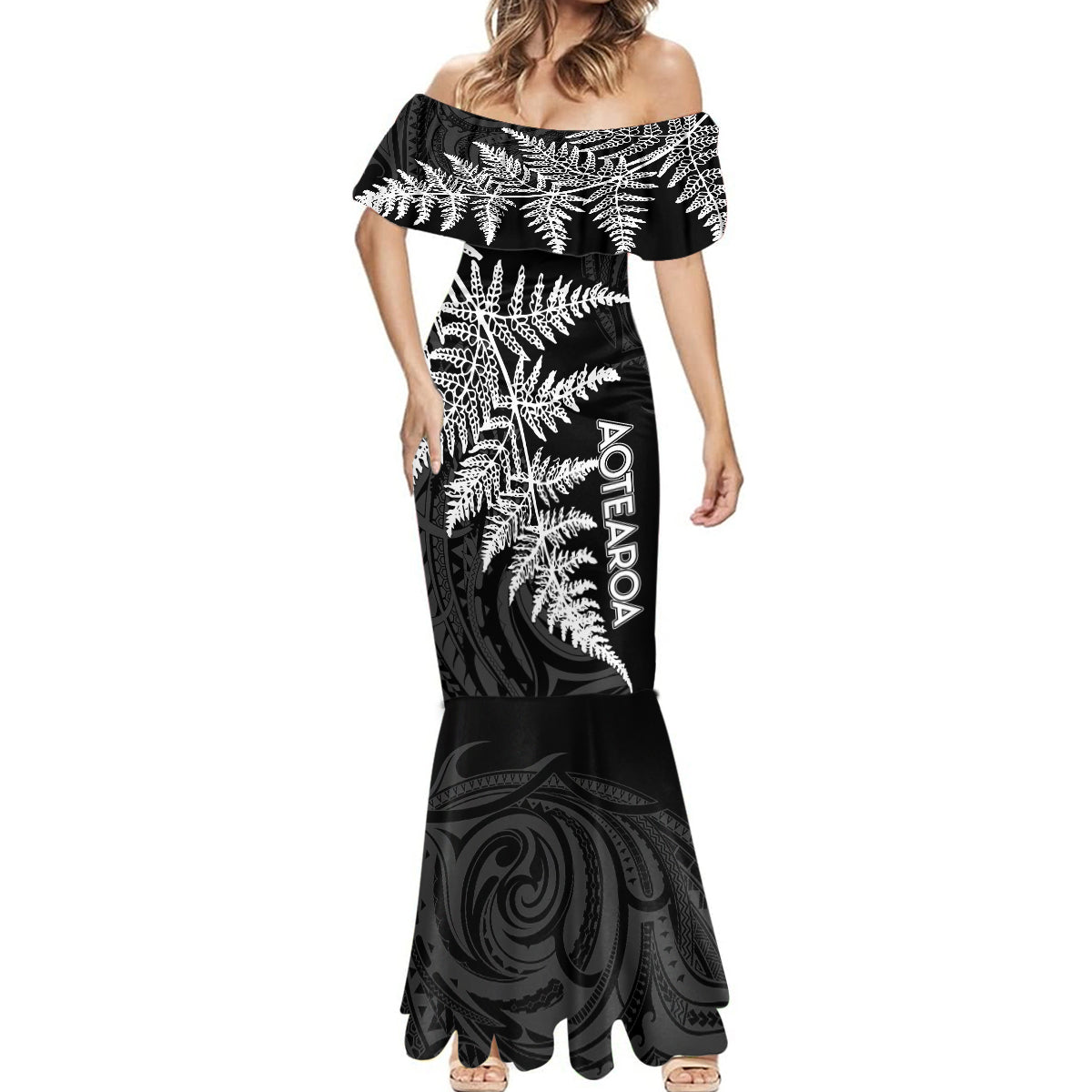 Personalised New Zealand Rugby Mermaid Dress World Cup 2023 Silver Fern Champions LT7 - Polynesian Pride