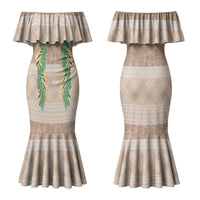 Hawai'i Paniolo Maile Twisted Lei Couples Matching Mermaid Dress and Hawaiian Shirt Almond Brown LT7 - Polynesian Pride