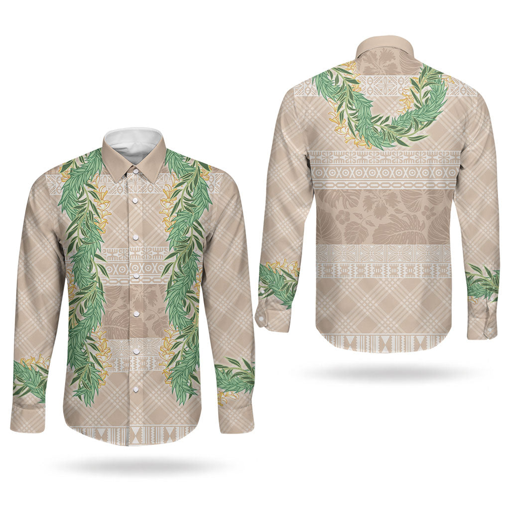 Hawai'i Paniolo Maile Twisted Lei Couples Matching Summer Maxi Dress and Long Sleeve Button Shirt Almond Brown LT7 - Polynesian Pride