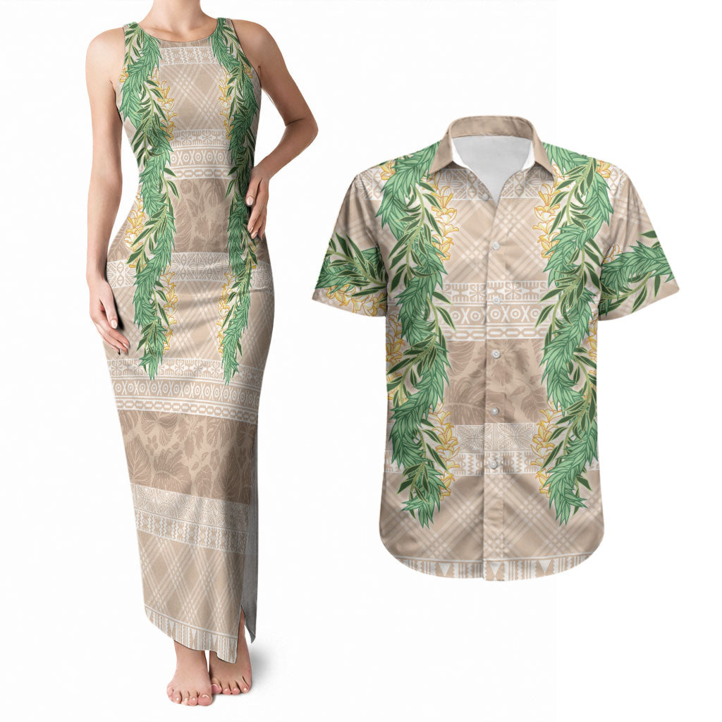 Hawai'i Paniolo Maile Twisted Lei Couples Matching Tank Maxi Dress and Hawaiian Shirt Almond Brown LT7 Brown - Polynesian Pride