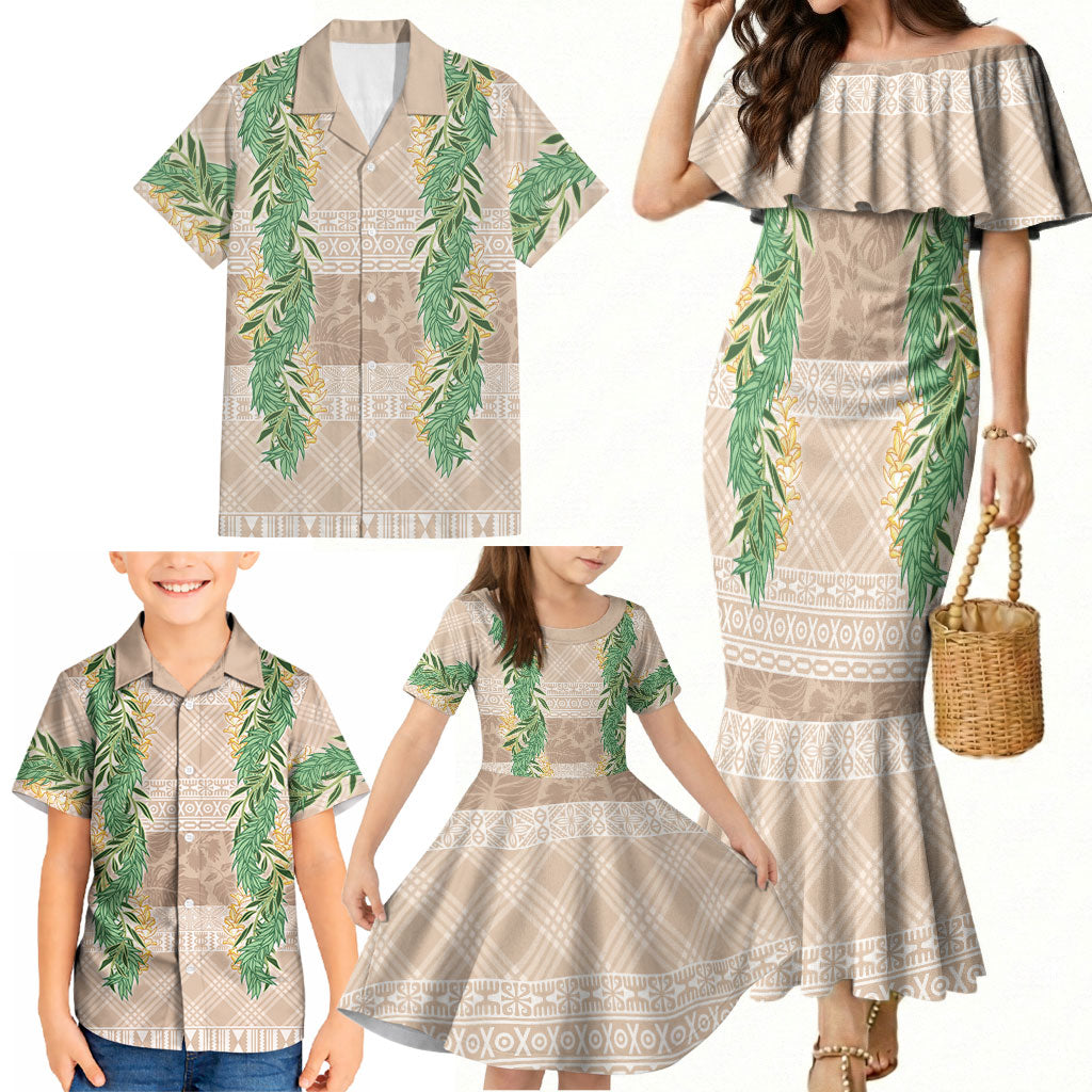 Hawai'i Paniolo Maile Twisted Lei Family Matching Mermaid Dress and Hawaiian Shirt Almond Brown LT7 - Polynesian Pride