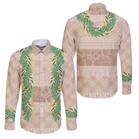 Hawai'i Paniolo Maile Twisted Lei Family Matching Off The Shoulder Long Sleeve Dress and Hawaiian Shirt Almond Brown LT7 Dad's Shirt - Long Sleeve Brown - Polynesian Pride