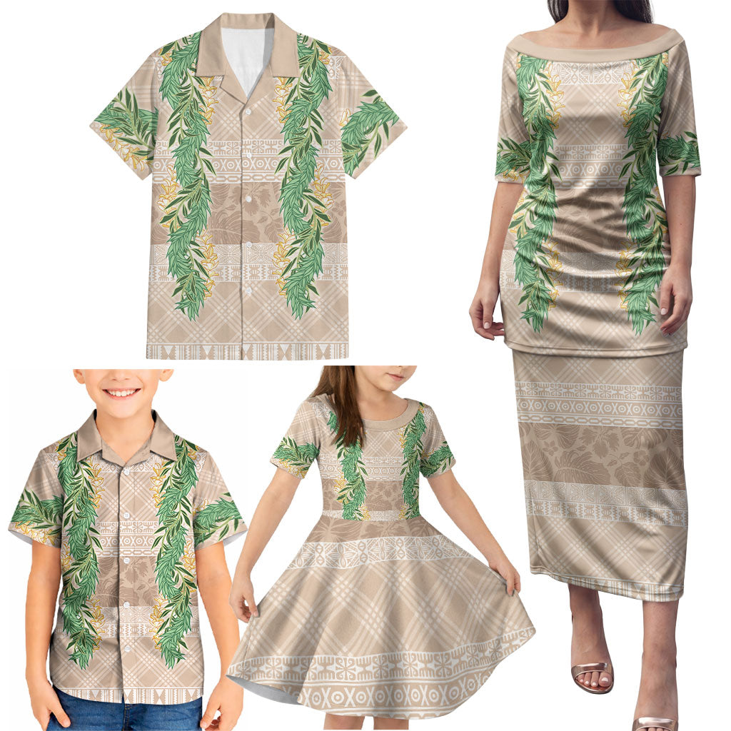 Hawai'i Paniolo Maile Twisted Lei Family Matching Puletasi and Hawaiian Shirt Almond Brown LT7 - Polynesian Pride