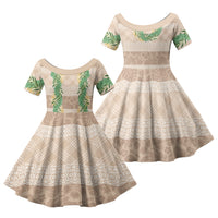 Hawai'i Paniolo Maile Twisted Lei Family Matching Puletasi and Hawaiian Shirt Almond Brown LT7 Daughter's Dress Brown - Polynesian Pride