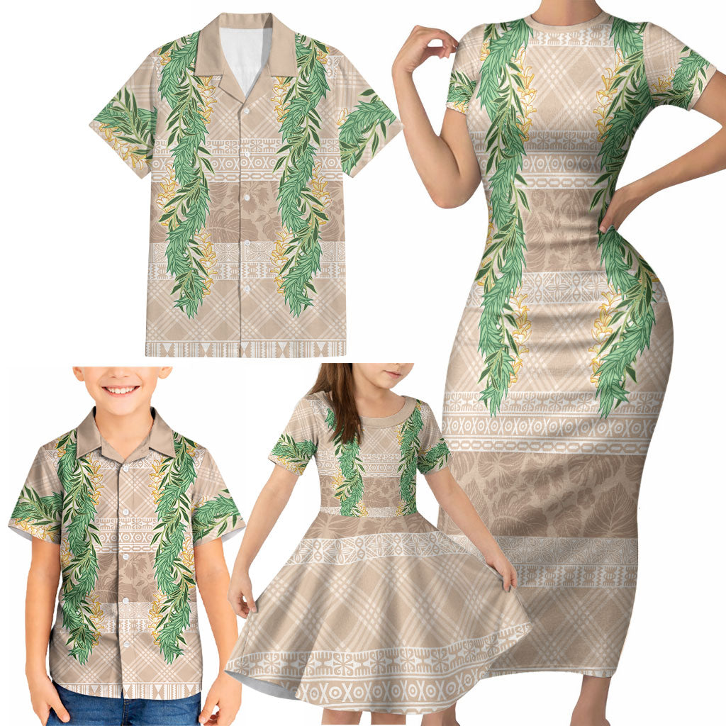 Hawai'i Paniolo Maile Twisted Lei Family Matching Short Sleeve Bodycon Dress and Hawaiian Shirt Almond Brown LT7 - Polynesian Pride