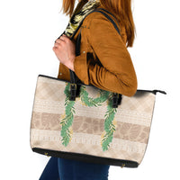 Hawai'i Paniolo Maile Twisted Lei Leather Tote Bag Almond Brown LT7 Brown - Polynesian Pride