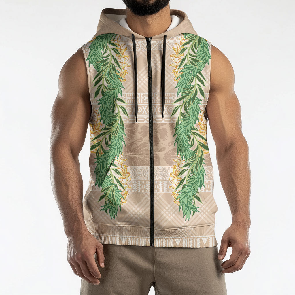 Hawai'i Paniolo Maile Twisted Lei Sleeveless Zip Hoodie Almond Brown LT7 - Polynesian Pride
