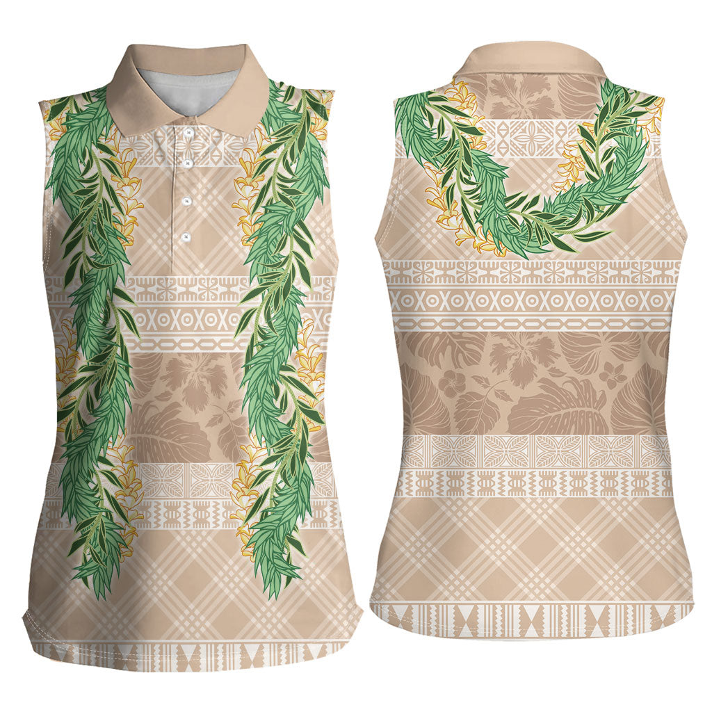 Hawai'i Paniolo Maile Twisted Lei Women Sleeveless Polo Shirt Almond Brown LT7 - Polynesian Pride