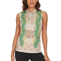 Hawai'i Paniolo Maile Twisted Lei Women Sleeveless Polo Shirt Almond Brown LT7 - Polynesian Pride