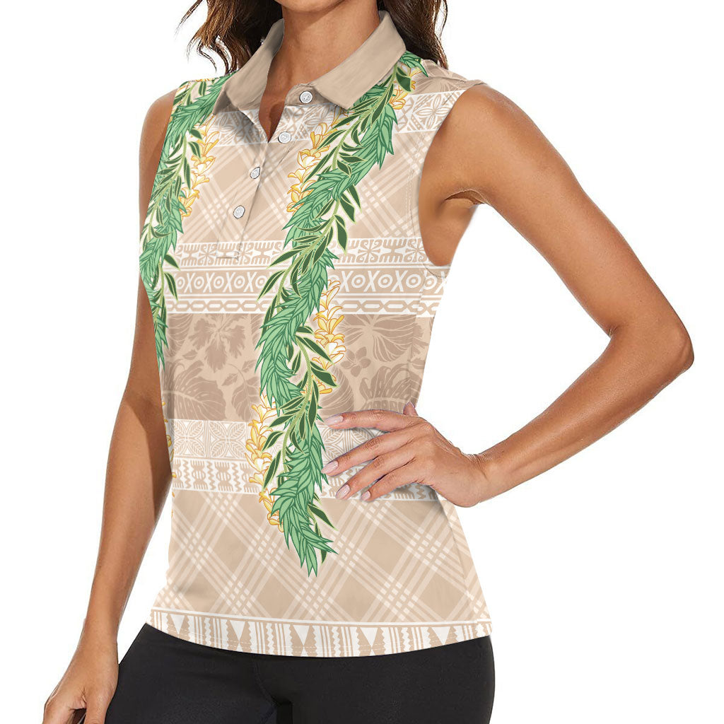 Hawai'i Paniolo Maile Twisted Lei Women Sleeveless Polo Shirt Almond Brown LT7 - Polynesian Pride