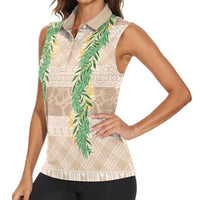 Hawai'i Paniolo Maile Twisted Lei Women Sleeveless Polo Shirt Almond Brown LT7 - Polynesian Pride