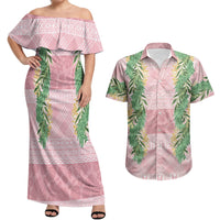 Hawai'i Paniolo Maile Twisted Lei Couples Matching Off Shoulder Maxi Dress and Hawaiian Shirt Dusty Rose LT7 Dusty Rose - Polynesian Pride