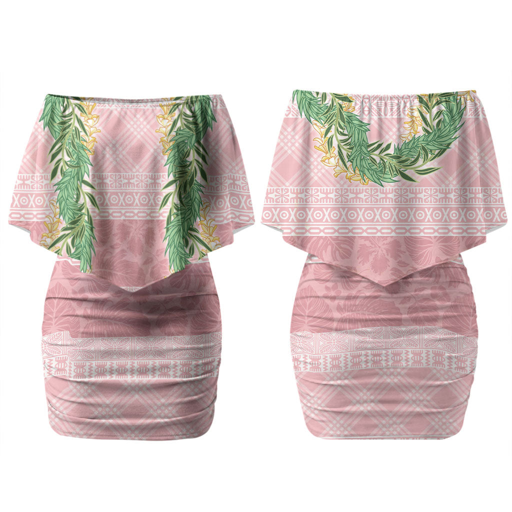 Hawai'i Paniolo Maile Twisted Lei Couples Matching Off Shoulder Short Dress and Long Sleeve Button Shirt Dusty Rose LT7 - Polynesian Pride