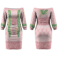 Hawai'i Paniolo Maile Twisted Lei Couples Matching Off The Shoulder Long Sleeve Dress and Hawaiian Shirt Dusty Rose LT7 - Polynesian Pride