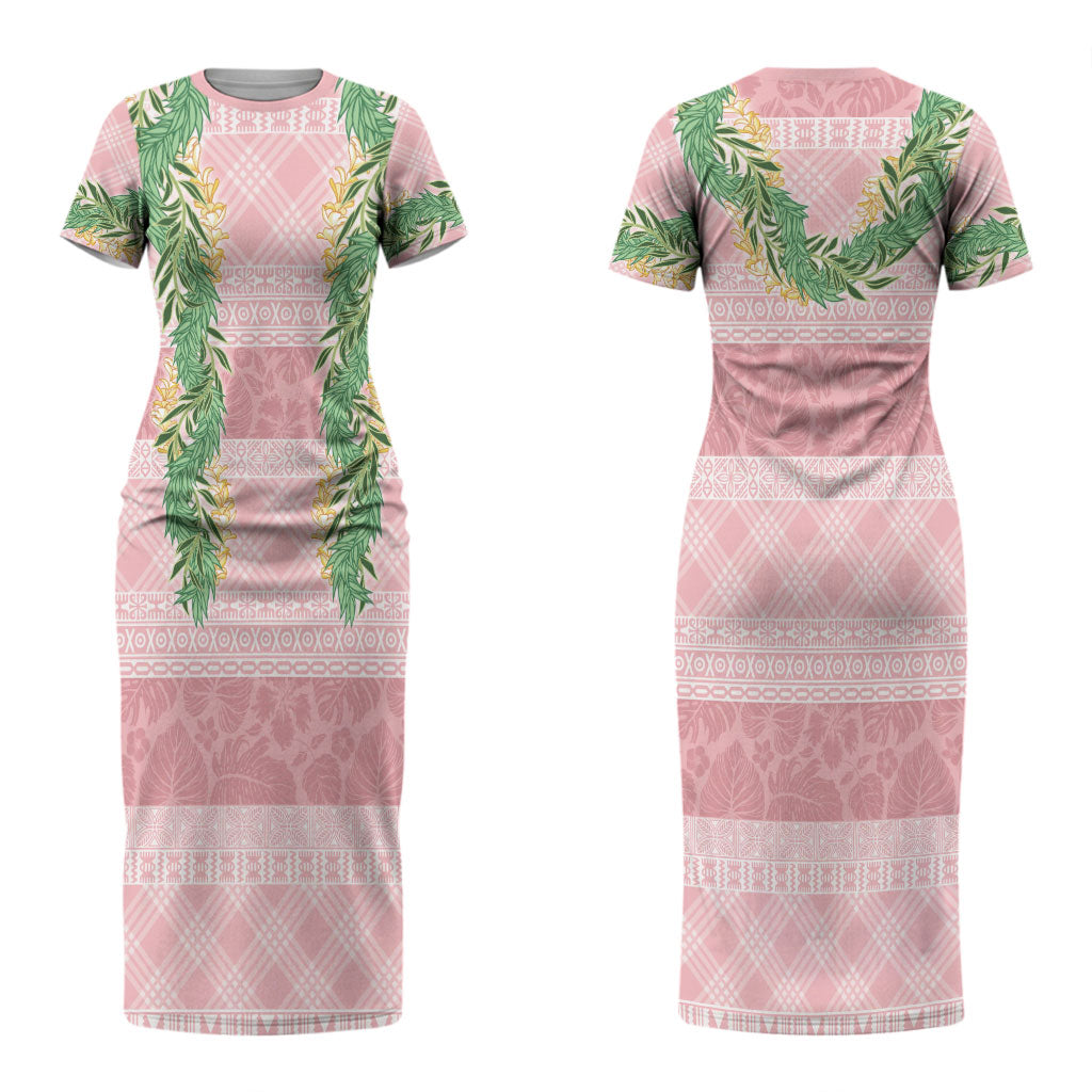 Hawai'i Paniolo Maile Twisted Lei Couples Matching Short Sleeve Bodycon Dress and Hawaiian Shirt Dusty Rose LT7 - Polynesian Pride