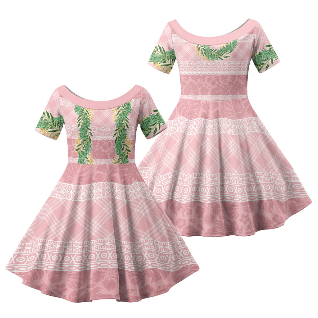 Hawai'i Paniolo Maile Twisted Lei Family Matching Summer Maxi Dress and Hawaiian Shirt Dusty Rose LT7 Daughter's Dress Dusty Rose - Polynesian Pride